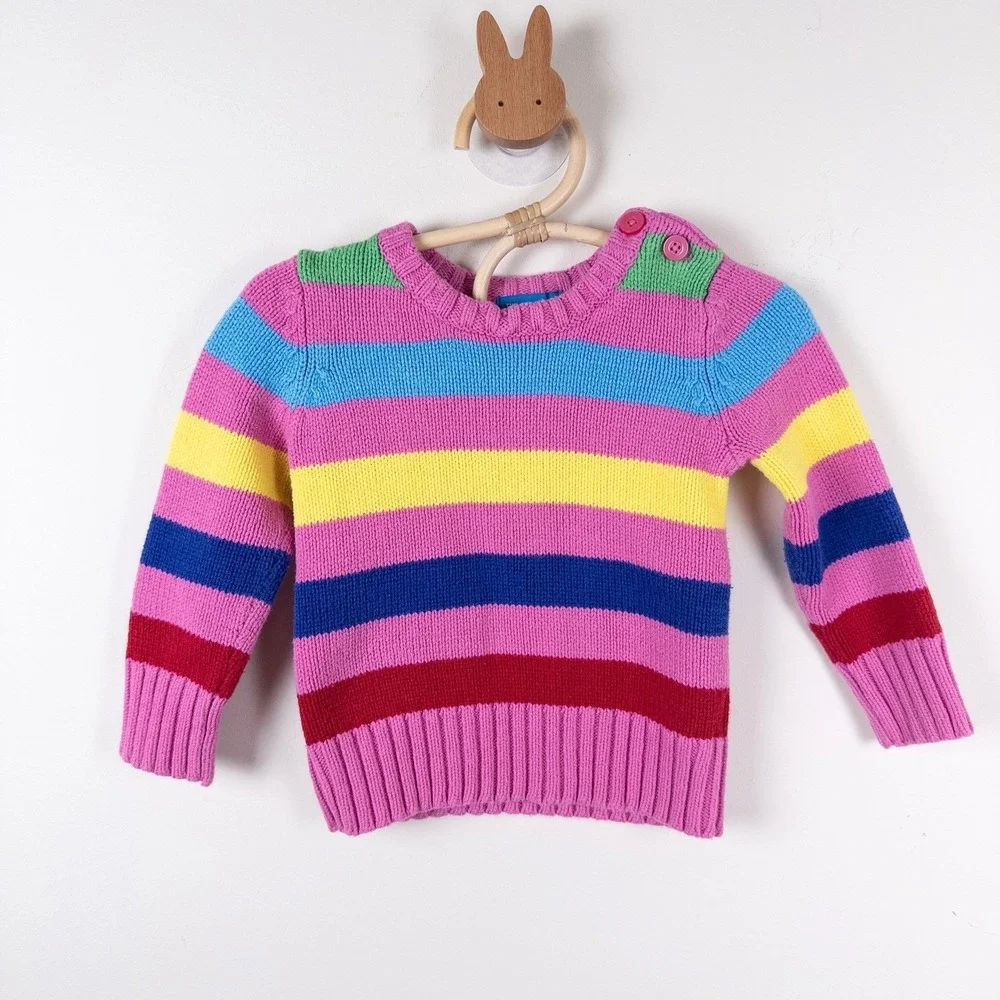Vintage The Children's Place Sweater Y2K Pink Rainbow Stripe Knit Baby 12 Months